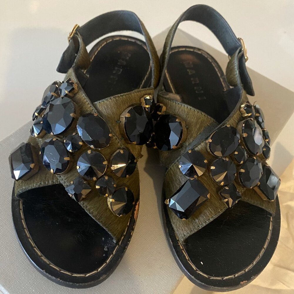 Marni jeweled Ponyhair Printed crisscross sandals